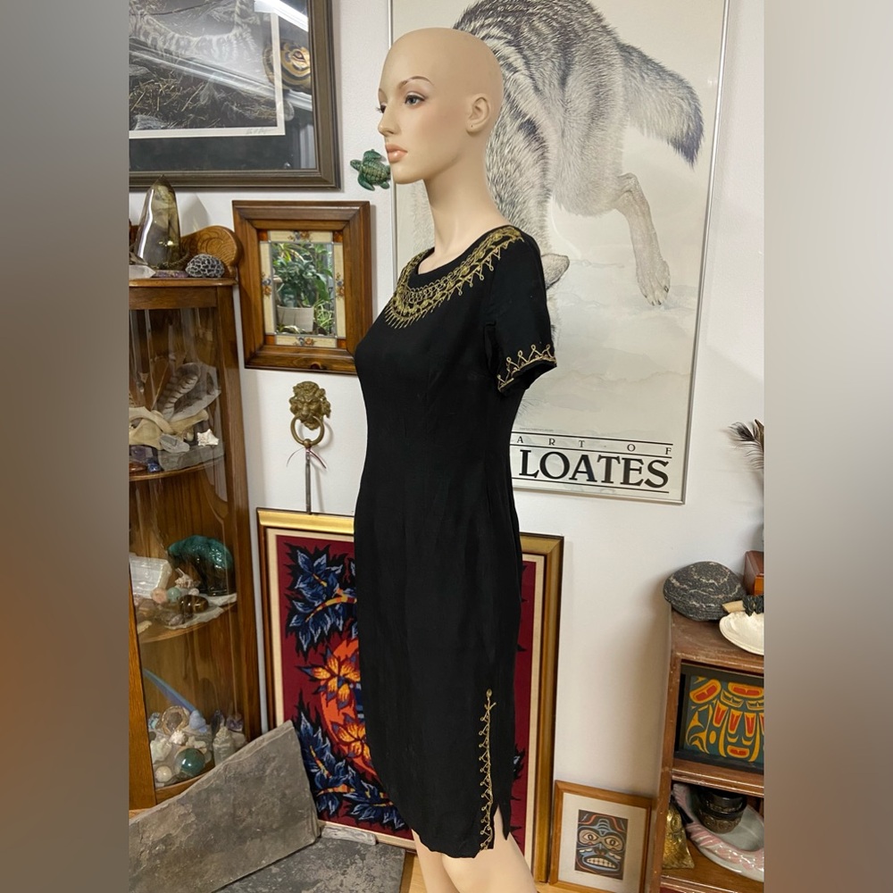 Black Handmade Dress with Metallic Embroidered Details